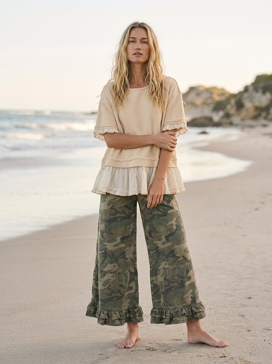 Piper Ruffle Layer Contrast Loose Fit Terry Top - Westly