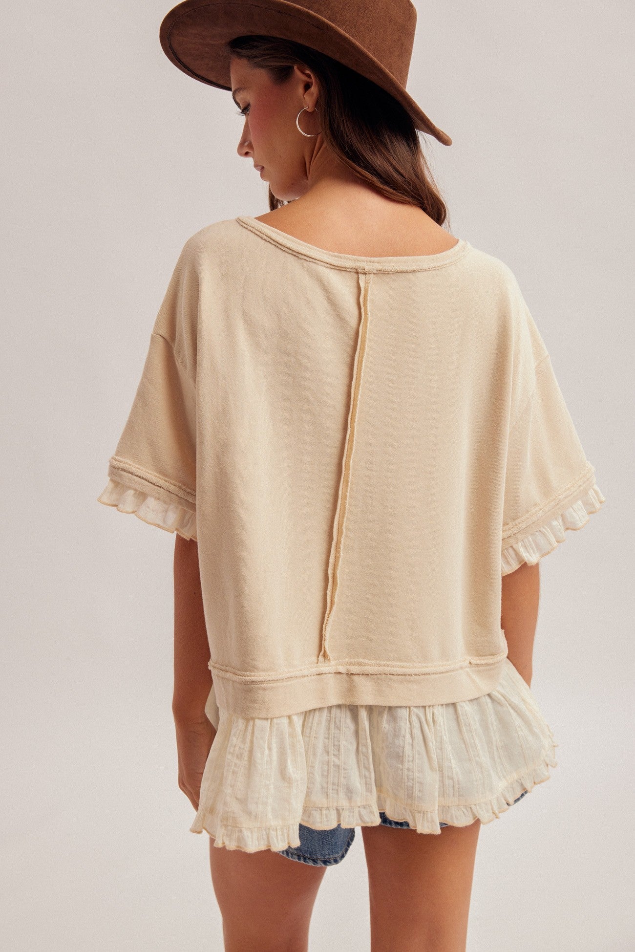 Piper Ruffle Layer Contrast Loose Fit Terry Top - Westly