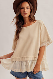 Piper Ruffle Layer Contrast Loose Fit Terry Top - Westly