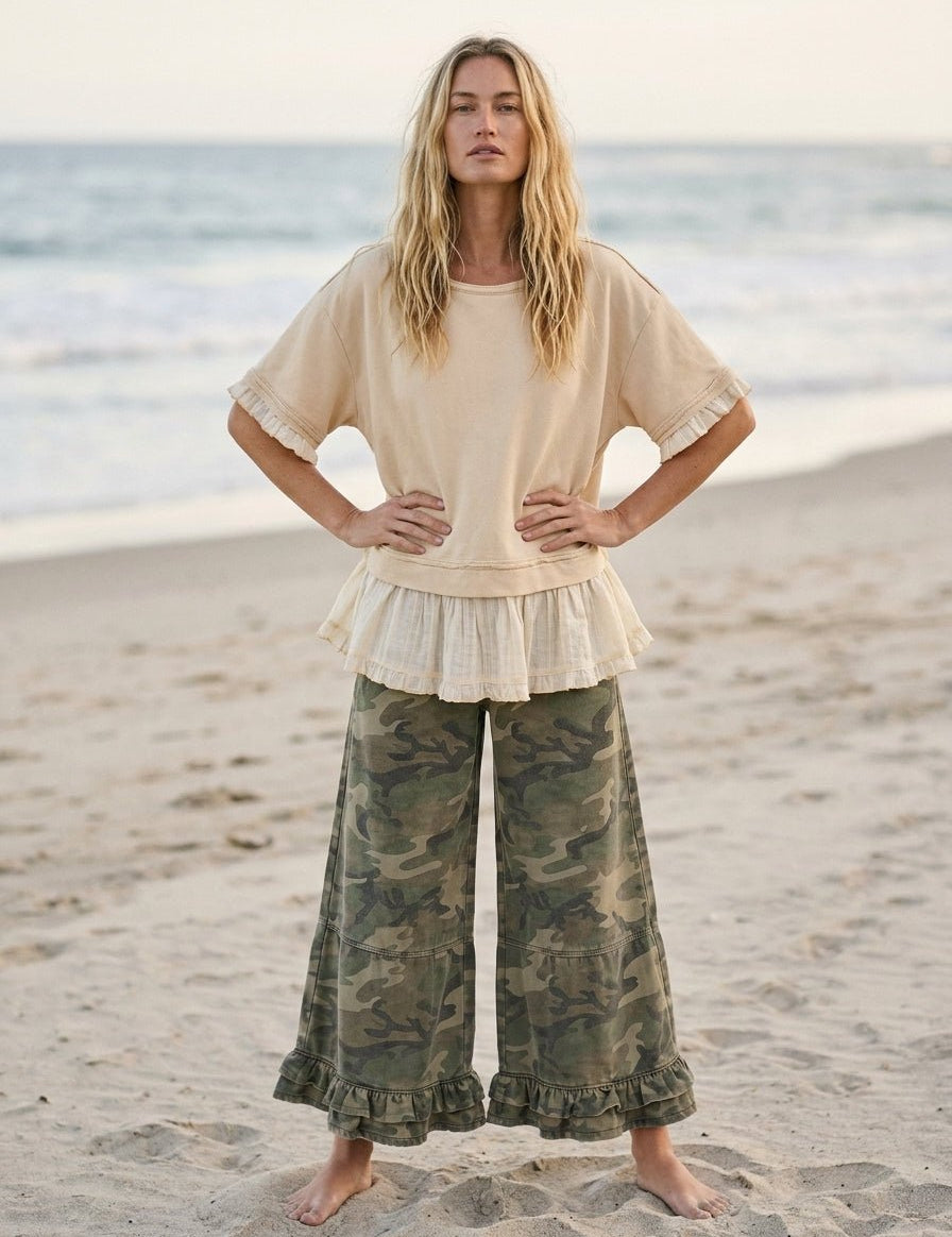 Piper Ruffle Layer Contrast Loose Fit Terry Top - Westly