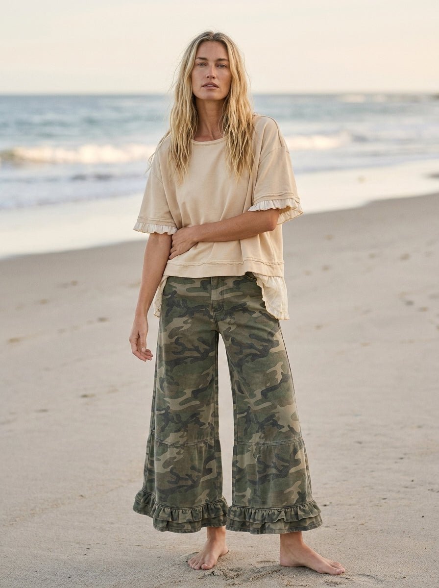 Piper Ruffle Layer Contrast Loose Fit Terry Top - Westly