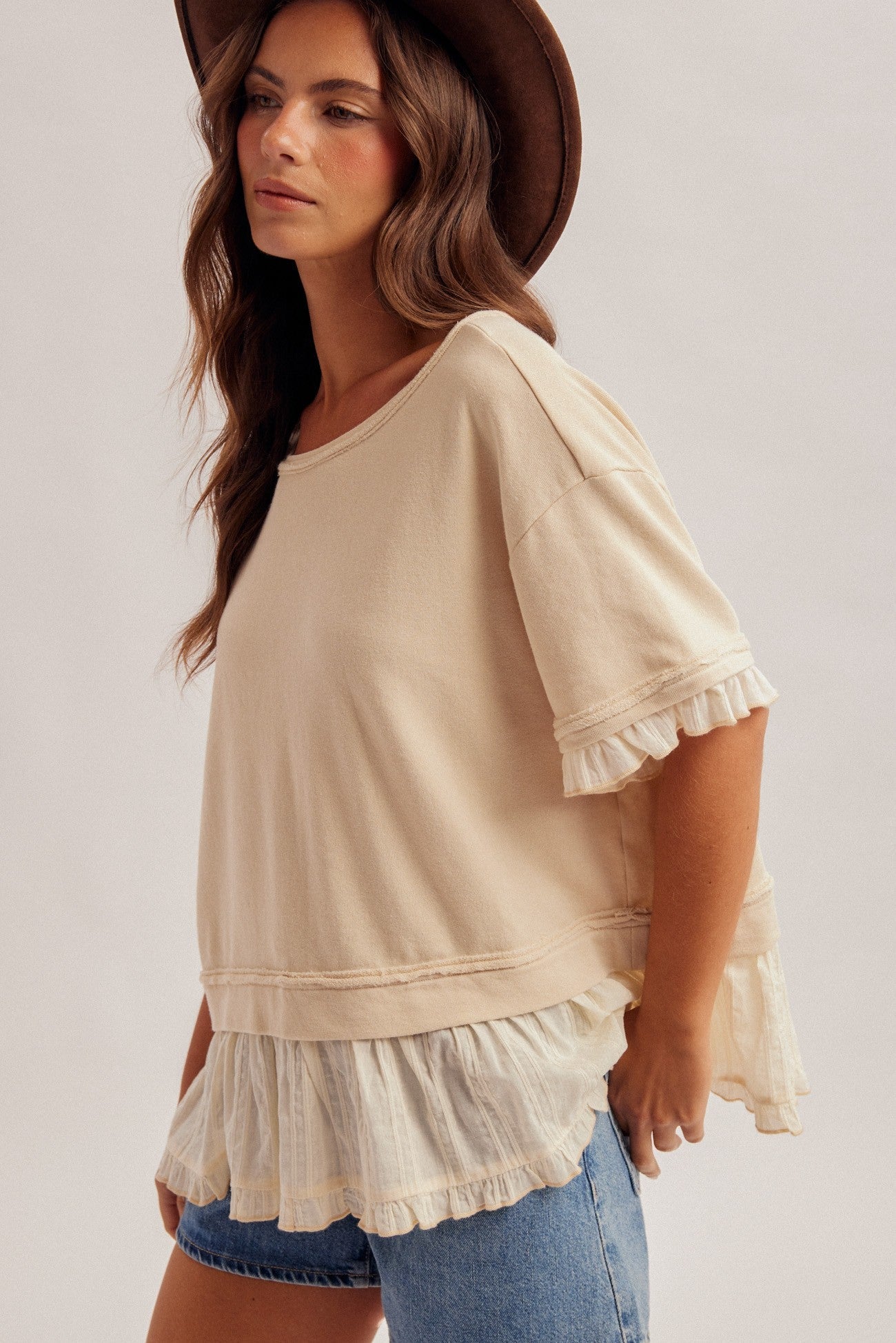 Piper Ruffle Layer Contrast Loose Fit Terry Top - Westly