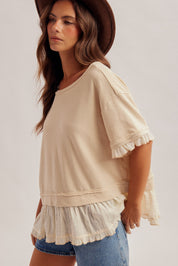 Piper Ruffle Layer Contrast Loose Fit Terry Top - Westly