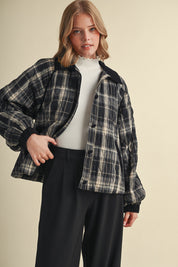 Plaid Country Quilted Jacket in Black Multi Plaid - product photo 1