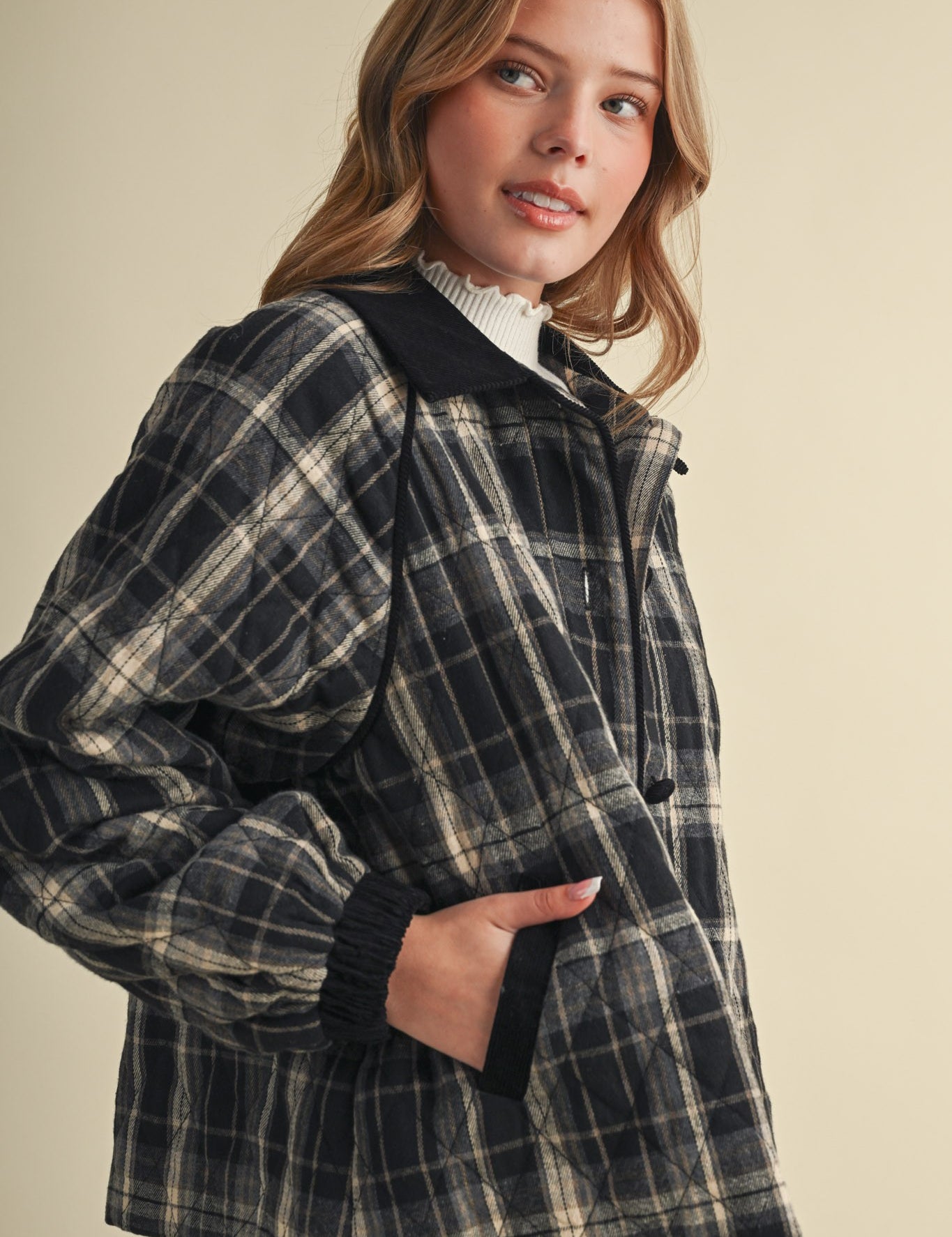 Plaid Country Quilted Jacket in Black Multi Plaid - product photo 2