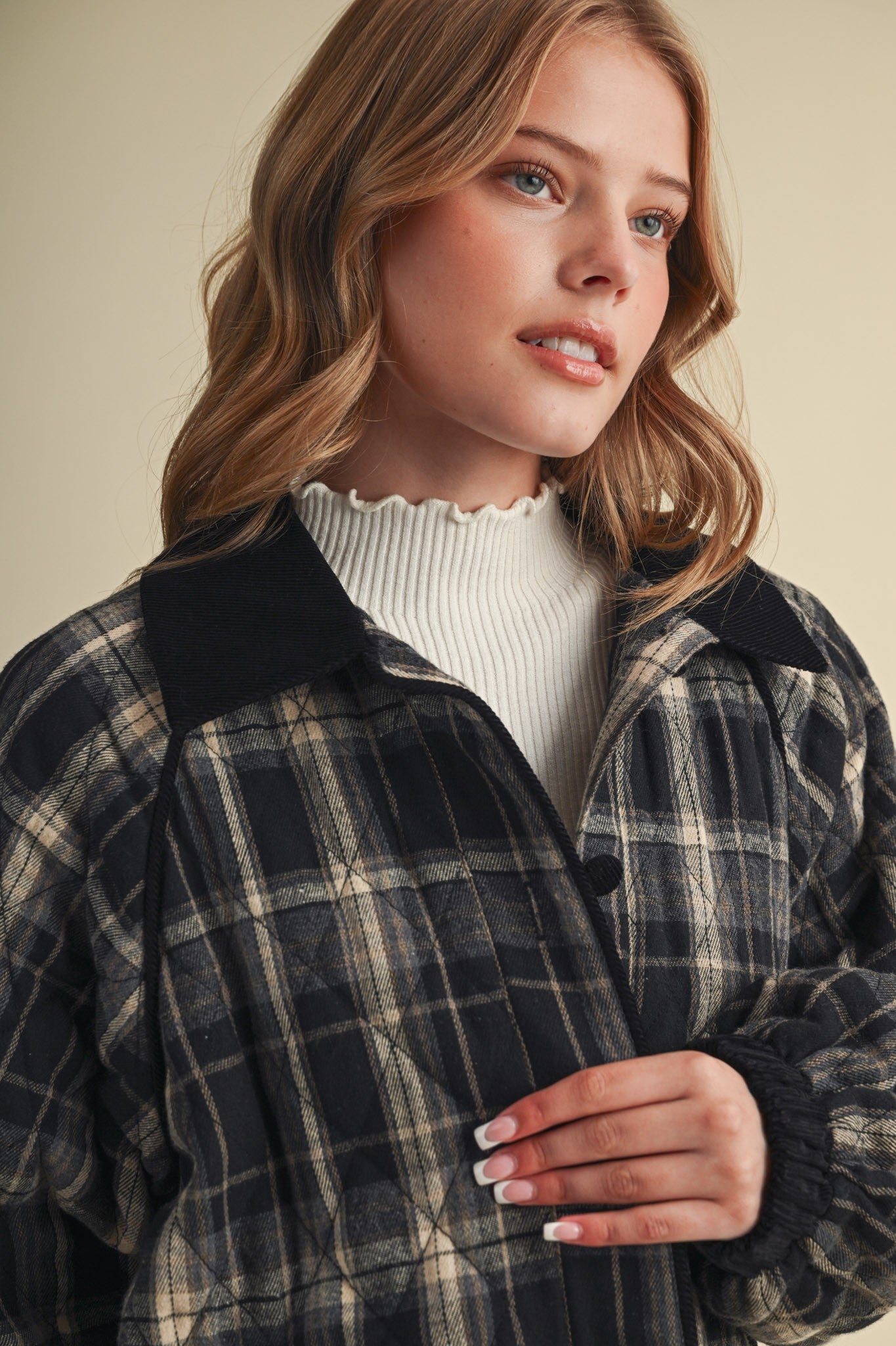 Plaid Country Quilted Jacket in Black Multi Plaid - product photo 3