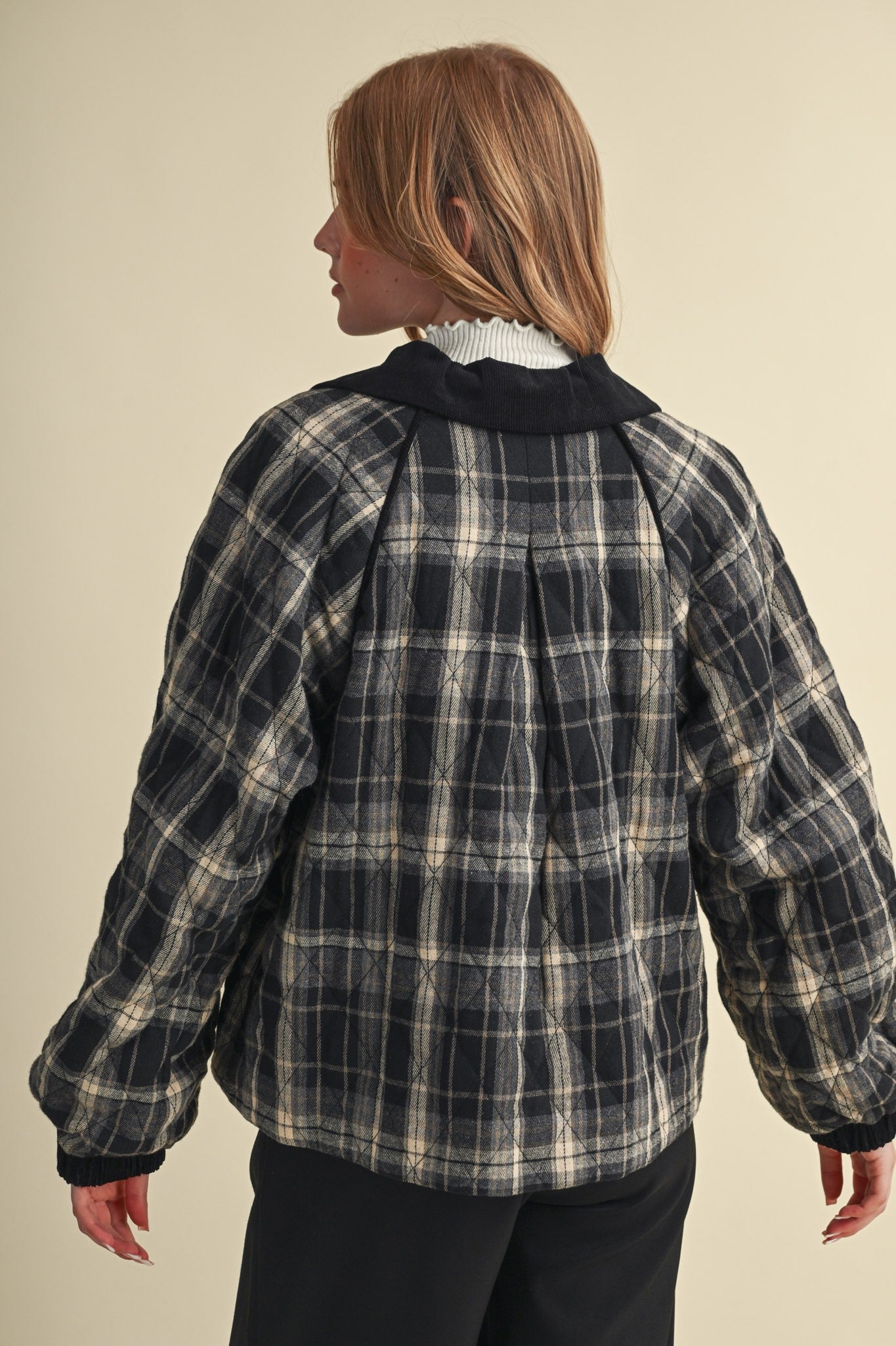 Plaid Country Quilted Jacket in Black Multi Plaid - product photo 6