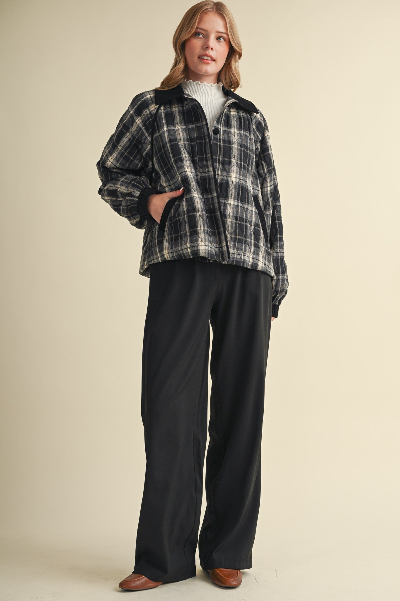 Plaid Country Quilted Jacket in Black Multi Plaid - product photo 7