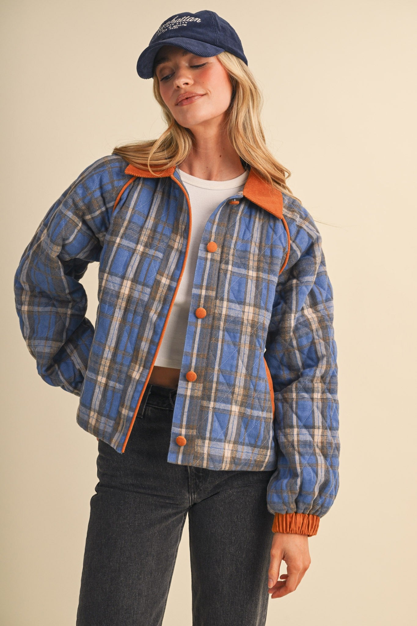 Plaid Country Quilted Jacket in Cornflower Multi Plaid - product photo 3