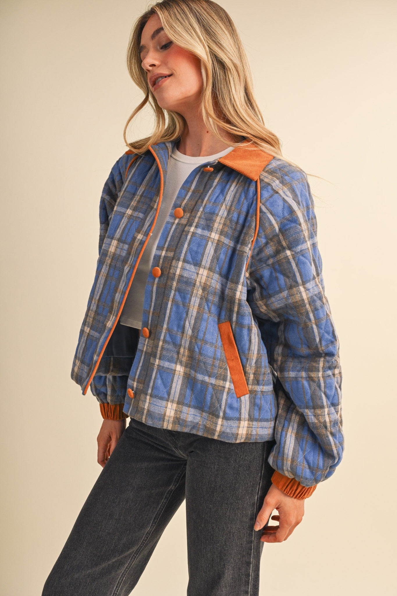 Plaid Country Quilted Jacket in Cornflower Multi Plaid - product photo 9