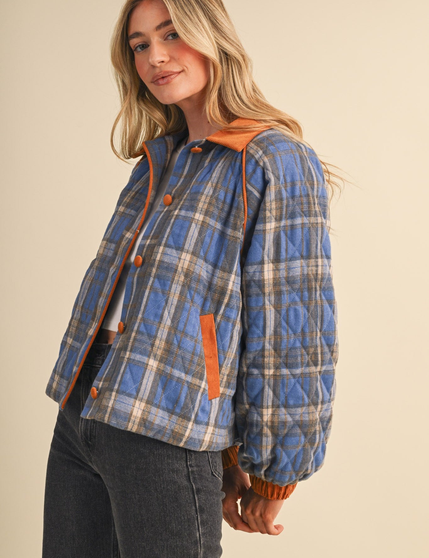 Plaid Country Quilted Jacket in Cornflower Multi Plaid - product photo 10