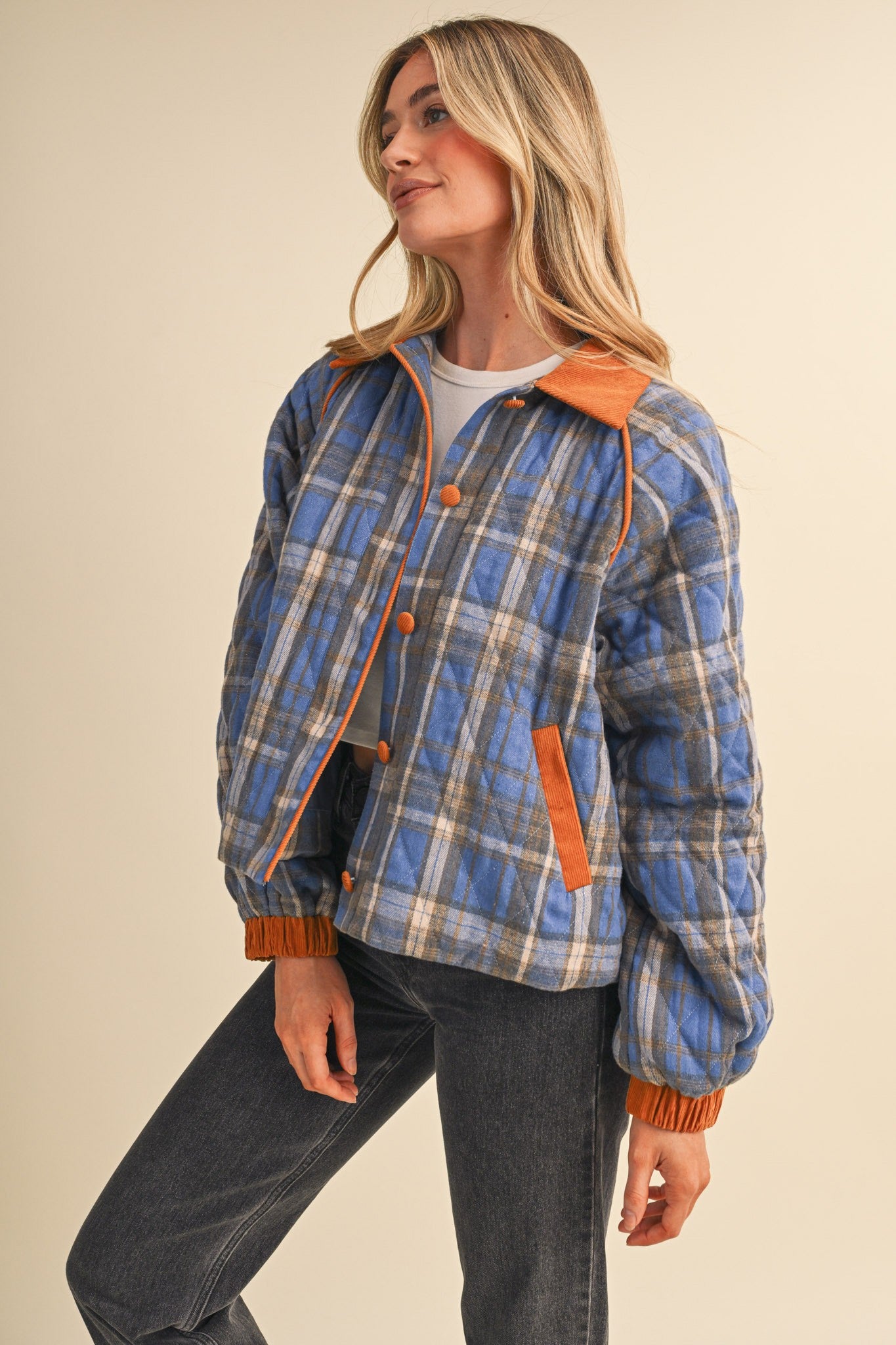 Plaid Country Quilted Jacket in Cornflower Multi Plaid - product photo 11