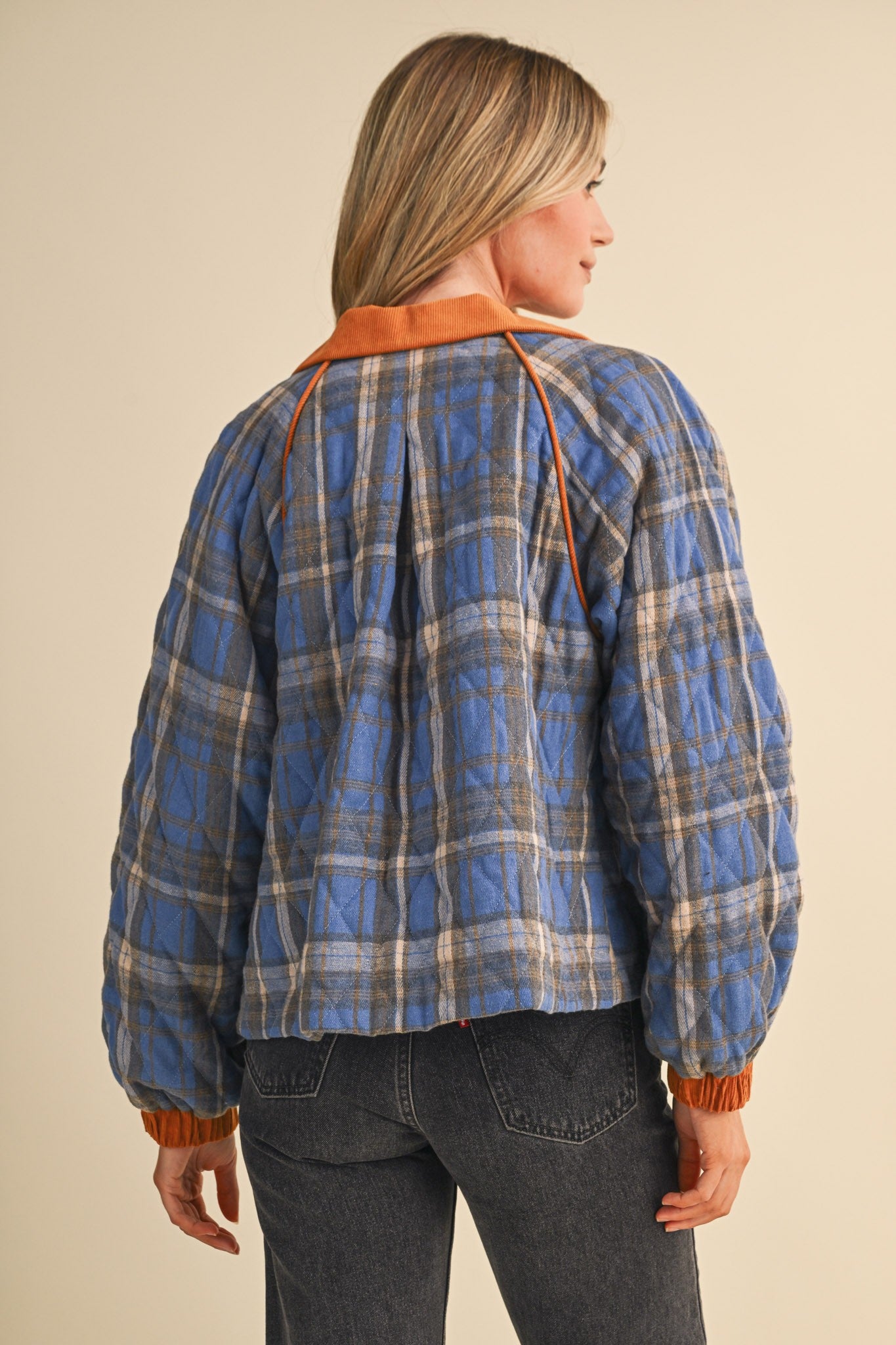 Plaid Country Quilted Jacket in Cornflower Multi Plaid - product photo 12