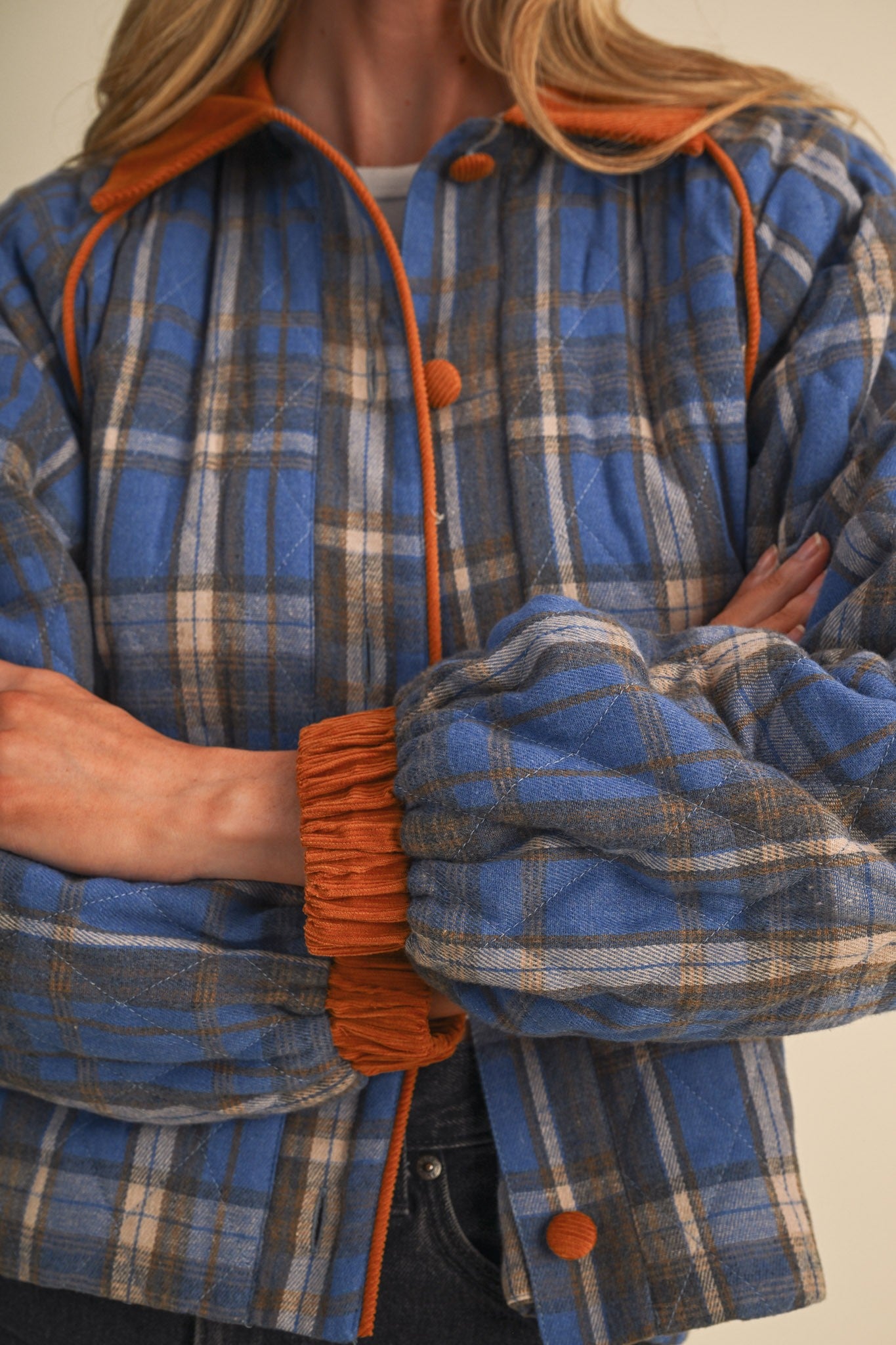Plaid Country Quilted Jacket in Cornflower Multi Plaid - product photo 13