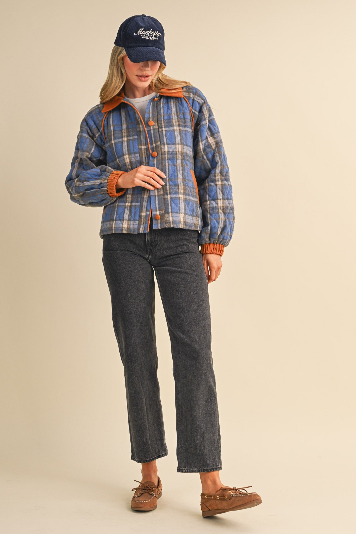 Plaid Country Quilted Jacket in Cornflower Multi Plaid - product photo 15