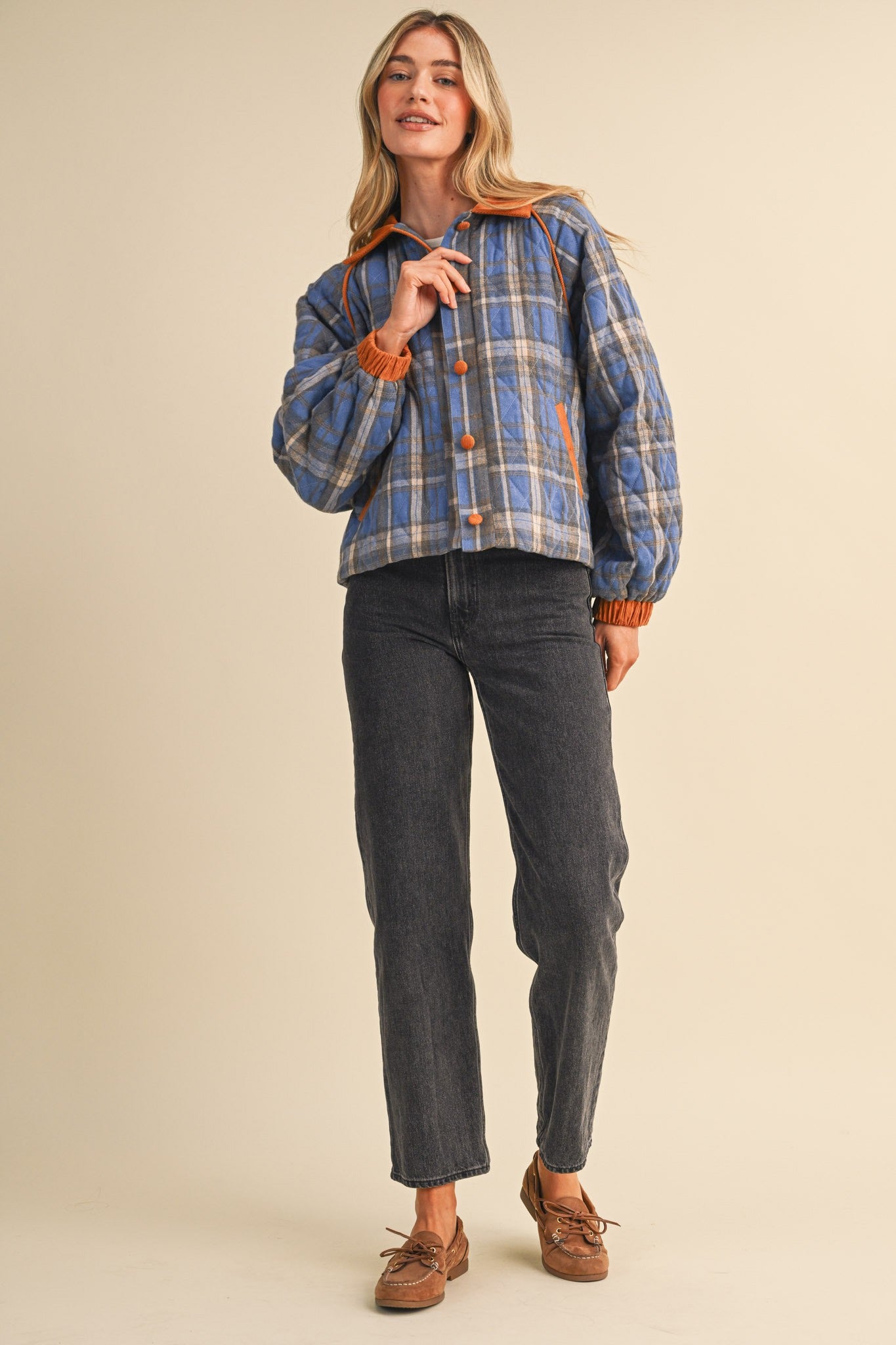 Plaid Country Quilted Jacket in Cornflower Multi Plaid - product photo 17