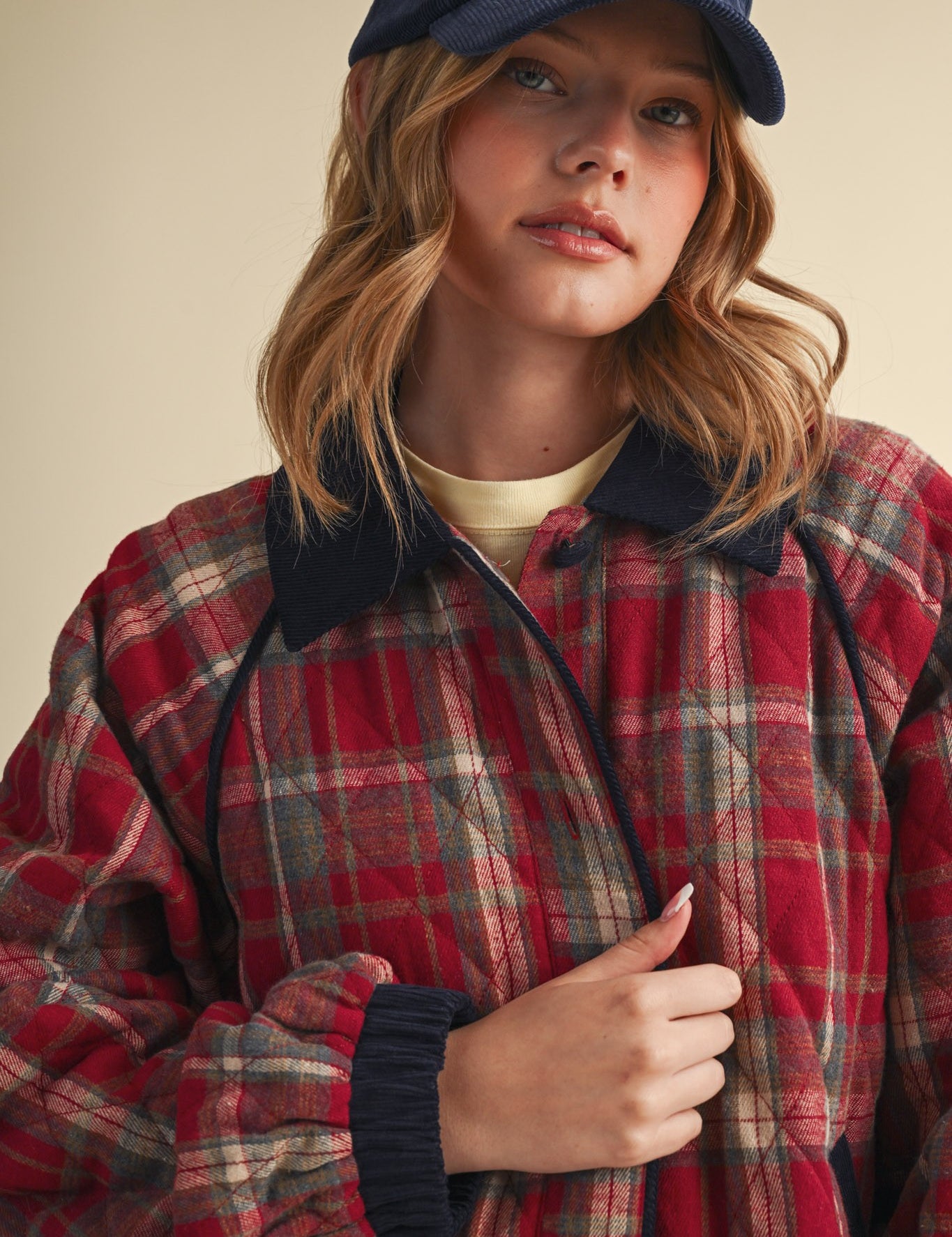 Plaid Country Quilted Jacket in Red Multi Plaid - product photo 2