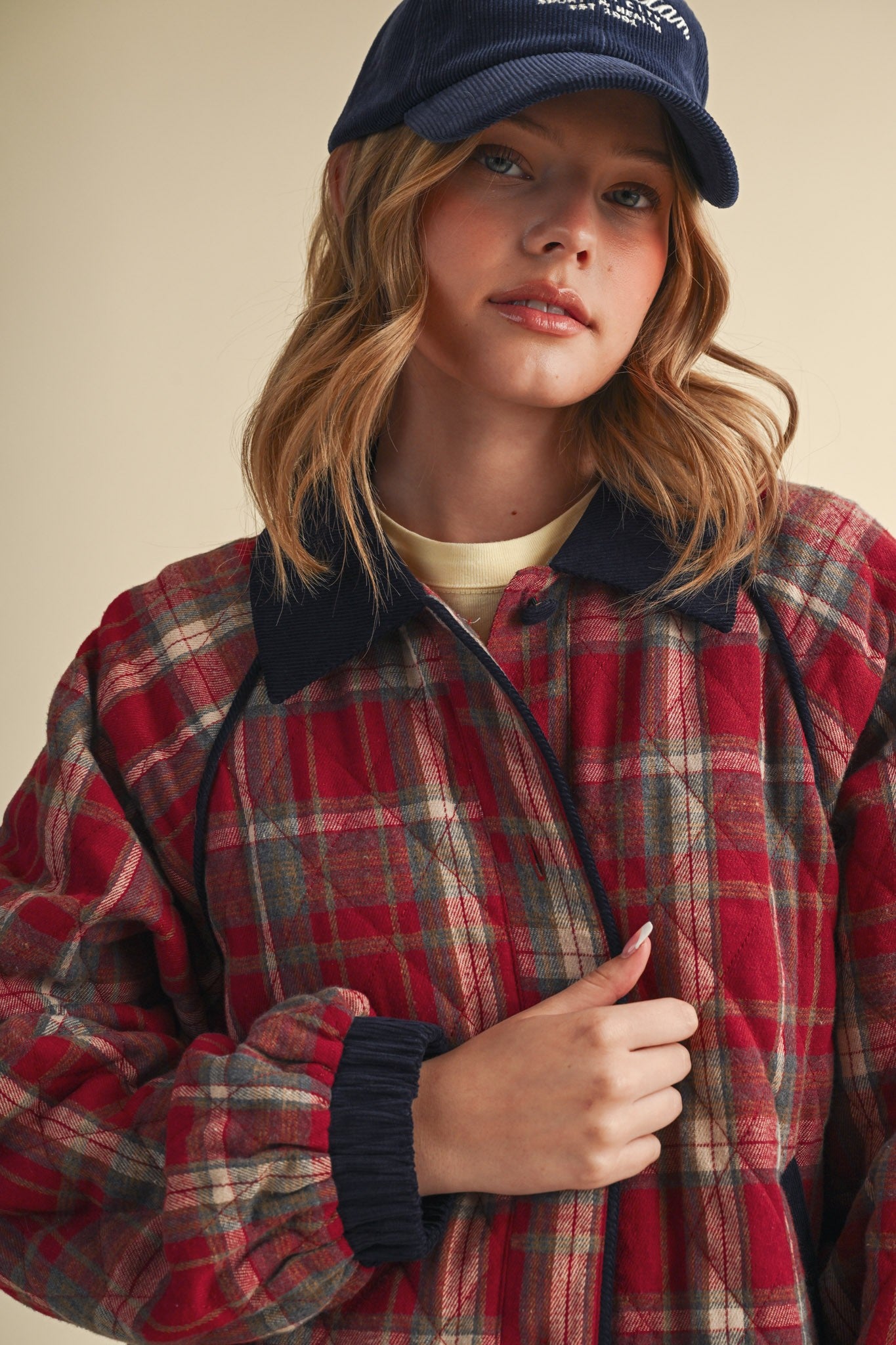 Plaid Country Quilted Jacket in Red Multi Plaid - product photo 2