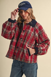 Plaid Country Quilted Jacket in Red Multi Plaid - product photo 5