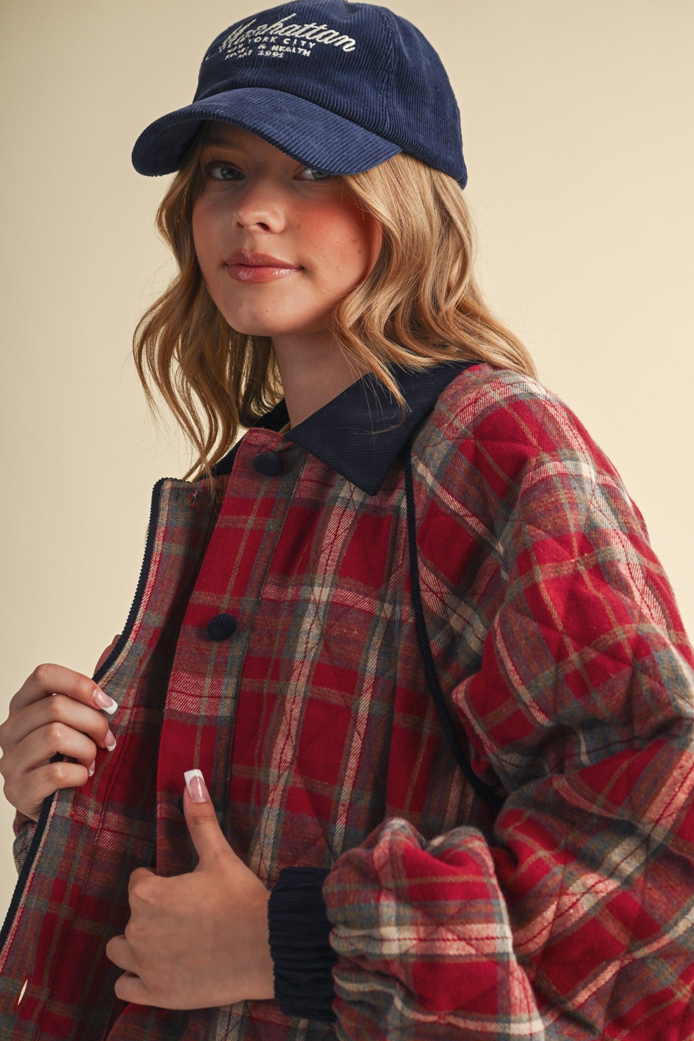 Plaid Country Quilted Jacket in Red Multi Plaid - product photo 7