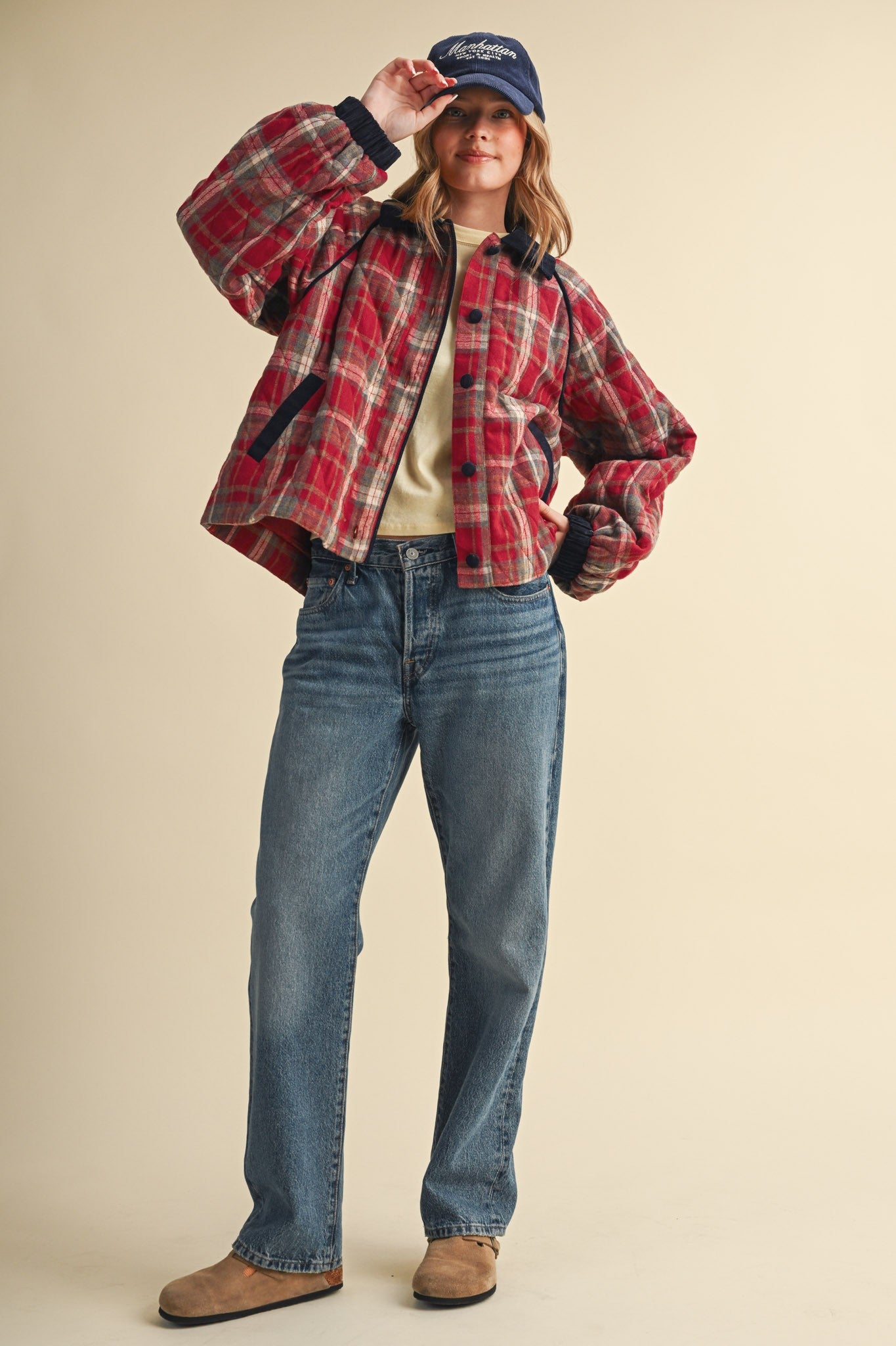 Plaid Country Quilted Jacket in Red Multi Plaid - product photo 10