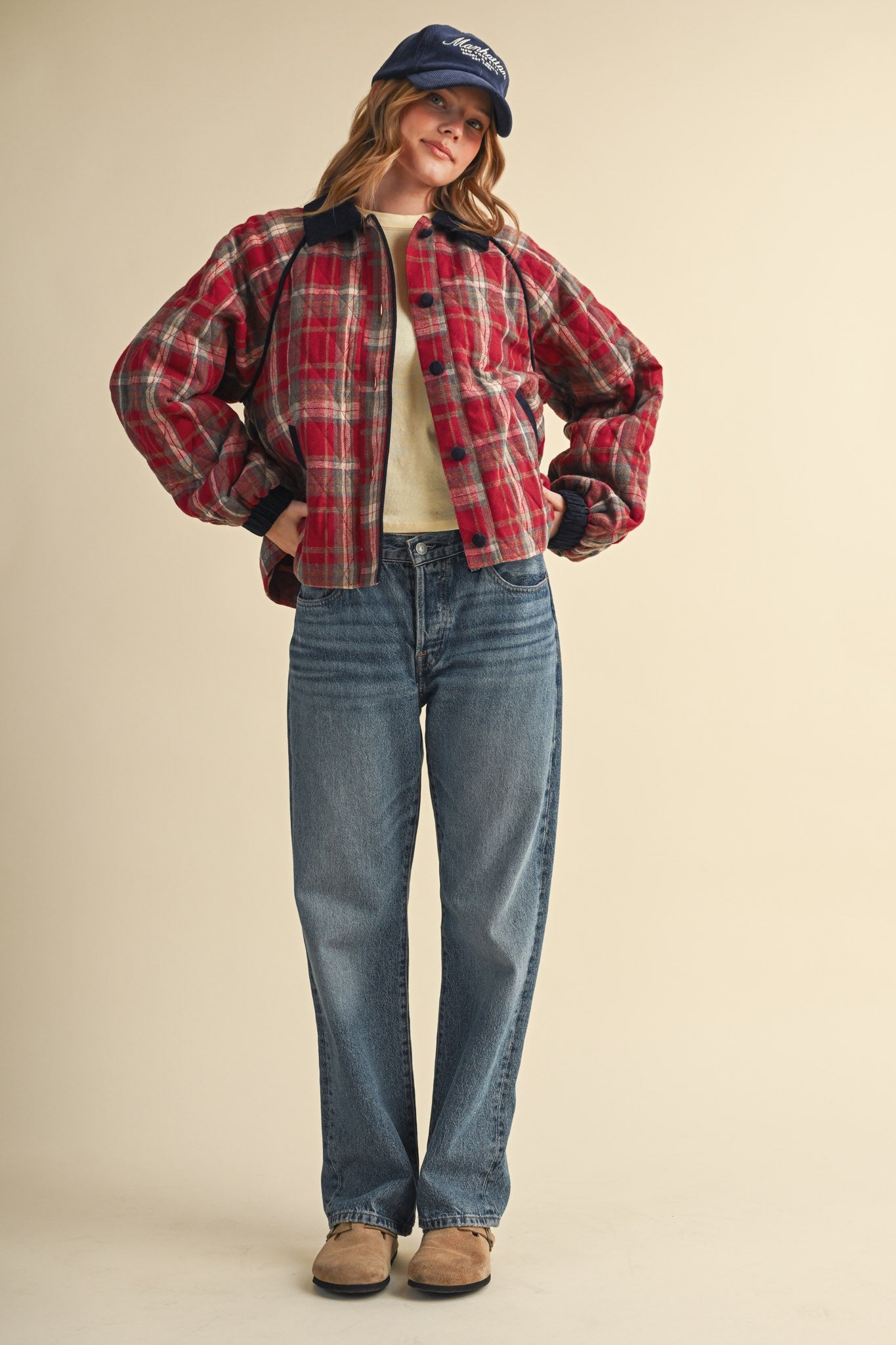 Plaid Country Quilted Jacket in Red Multi Plaid - product photo 11