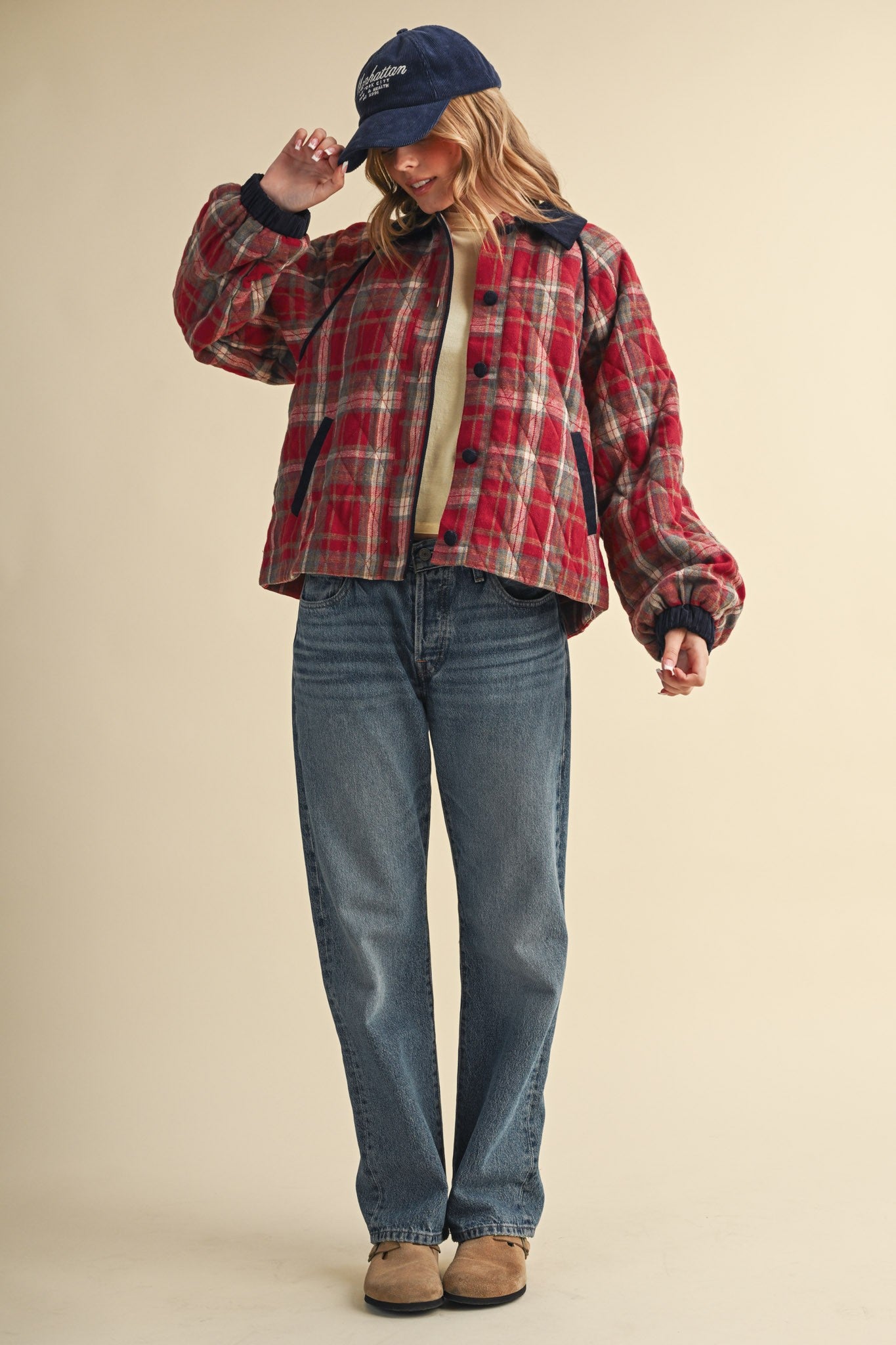 Plaid Country Quilted Jacket in Red Multi Plaid - product photo 12