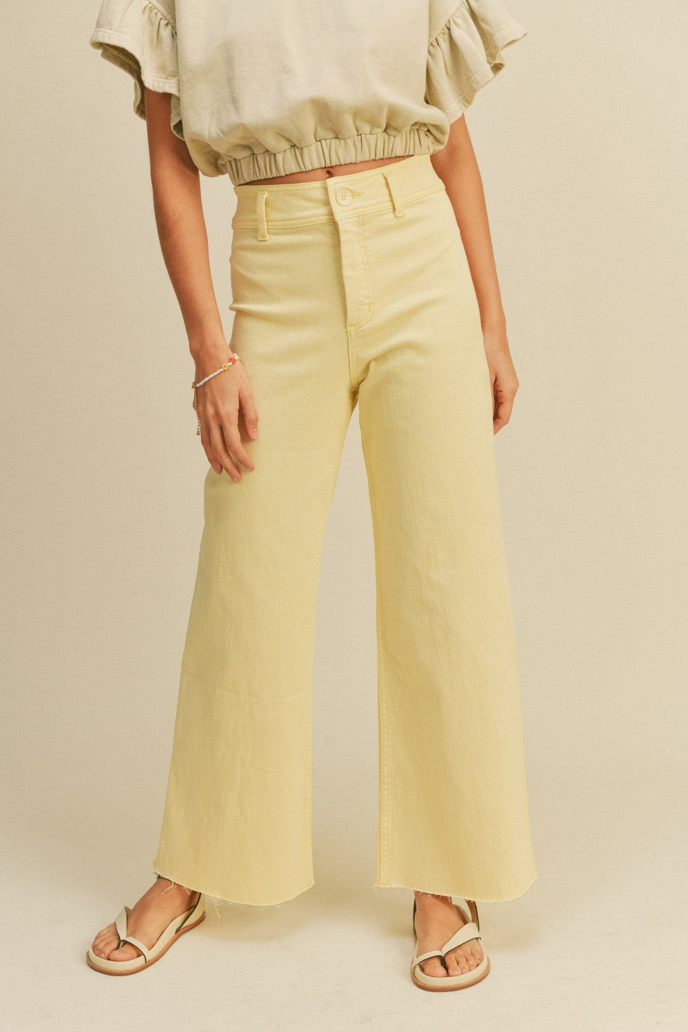 Plainview Raw Hem Wide Leg Jeans - Banana