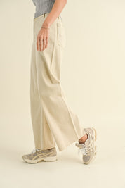 Plainview Raw Hem Wide Leg Jeans - Beige