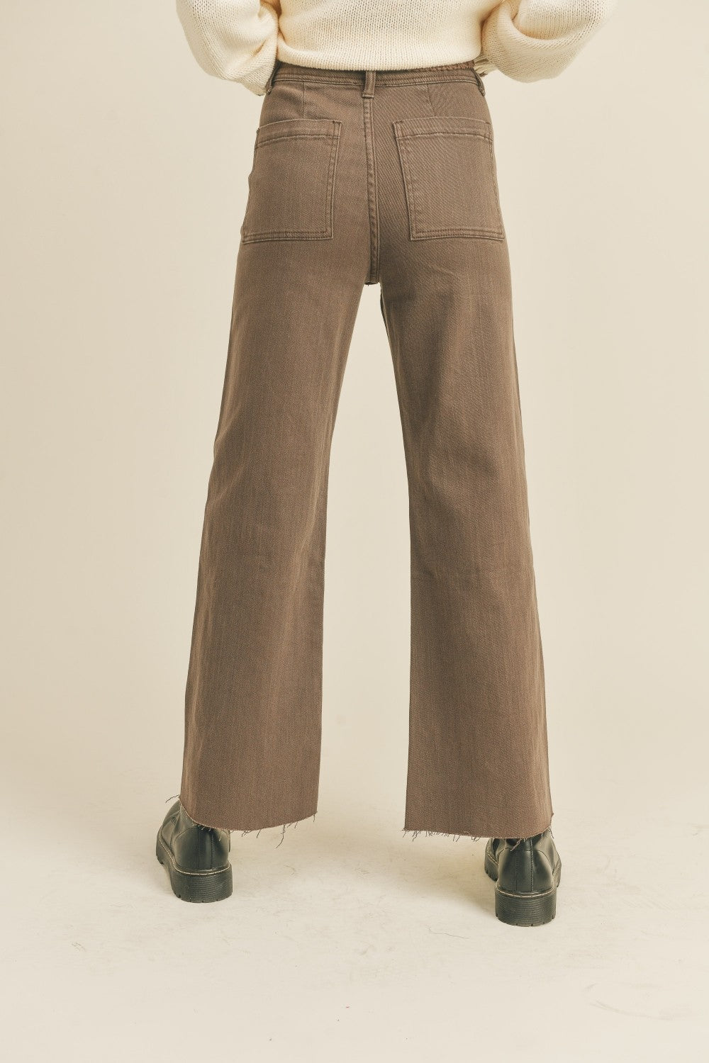 Plainview Raw Hem Wide Leg Jeans - Brown