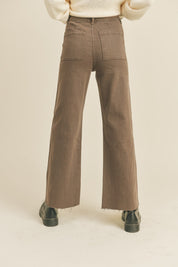 Plainview Raw Hem Wide Leg Jeans - Brown
