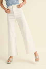 Plainview Raw Hem Wide Leg Jeans - Cream