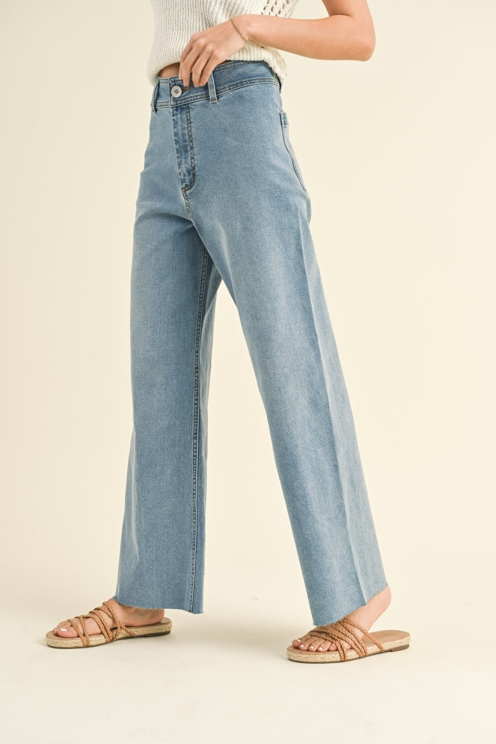 Plainview Raw Hem Wide Leg Jeans - Denim