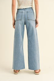Plainview Raw Hem Wide Leg Jeans - Denim