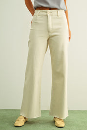 Plainview Raw Hem Wide Leg Jeans - Ecru