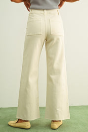 Plainview Raw Hem Wide Leg Jeans - Ecru