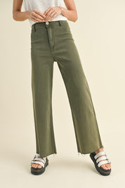 Plainview Raw Hem Wide Leg Jeans - Fade Olive