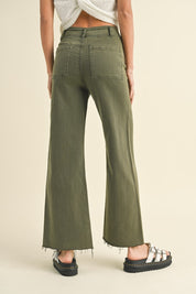 Plainview Raw Hem Wide Leg Jeans - Fade Olive