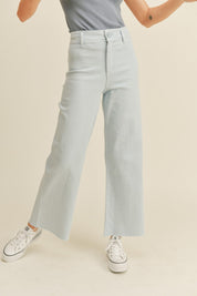 Plainview Raw Hem Wide Leg Jeans - Light Denim