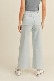 Plainview Raw Hem Wide Leg Jeans - Light Denim