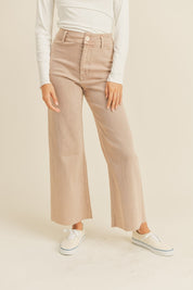 Plainview Raw Hem Wide Leg Jeans - Mauve