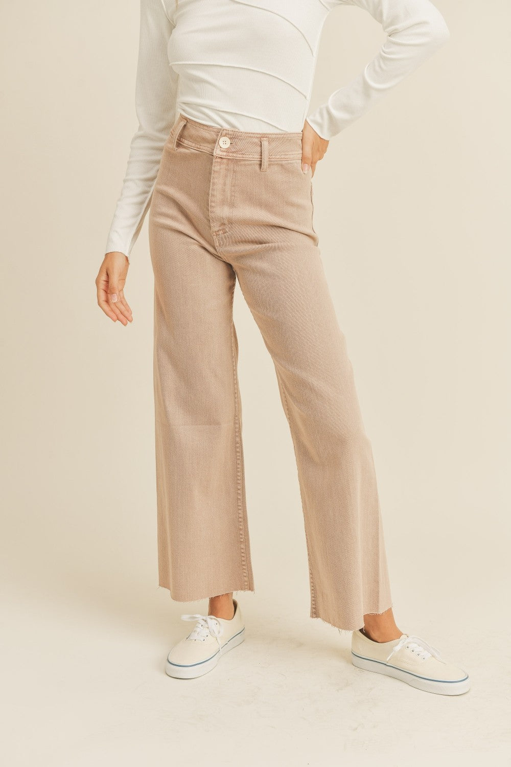 Plainview Raw Hem Wide Leg Jeans - Mauve