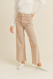 Plainview Raw Hem Wide Leg Jeans - Mauve