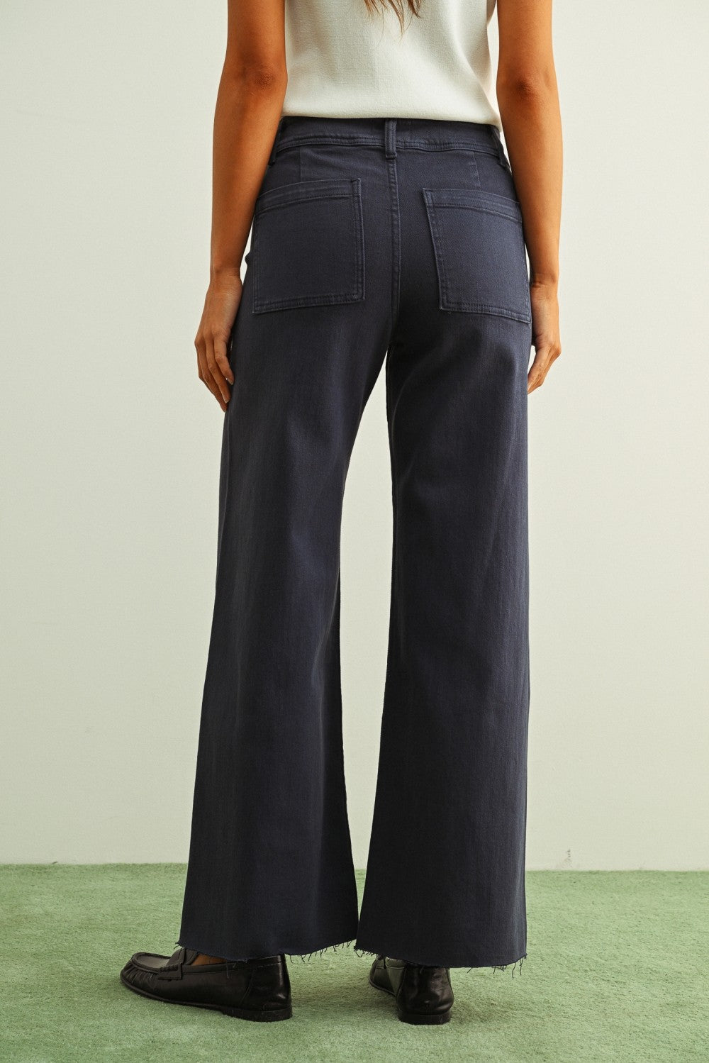 Plainview Raw Hem Wide Leg Jeans - Navy