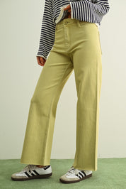 Plainview Raw Hem Wide Leg Jeans - Olive Mist
