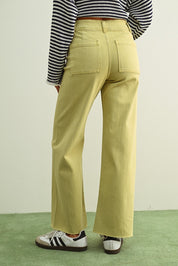 Plainview Raw Hem Wide Leg Jeans - Olive Mist