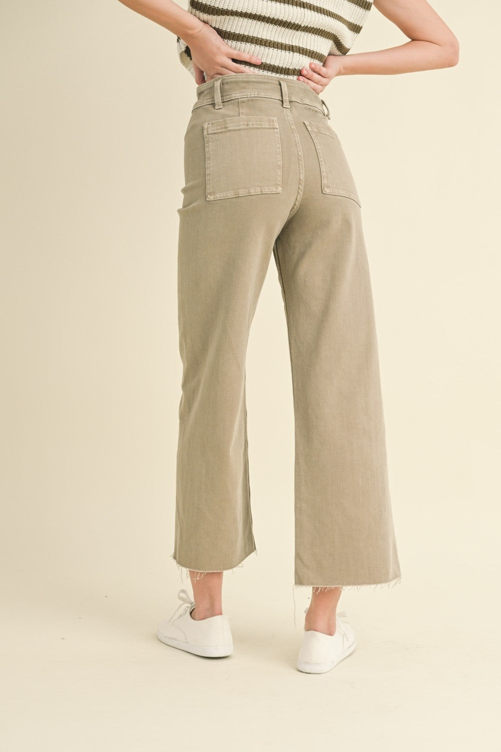 Plainview Raw Hem Wide Leg Jeans - Stone