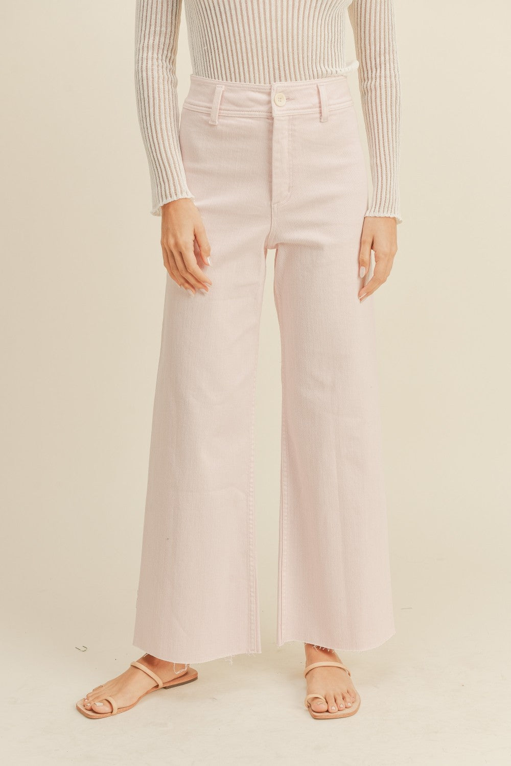 Plainview Raw Hem Wide Leg Jeans - Strawberry Shake