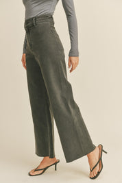 Plainview Raw Hem Wide Leg Jeans - Washed Black