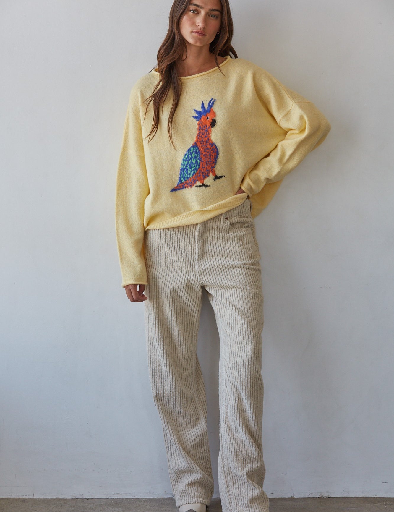 Plume Cockatoo Intarsia Sweater in Creamy Yellow - product photo 2